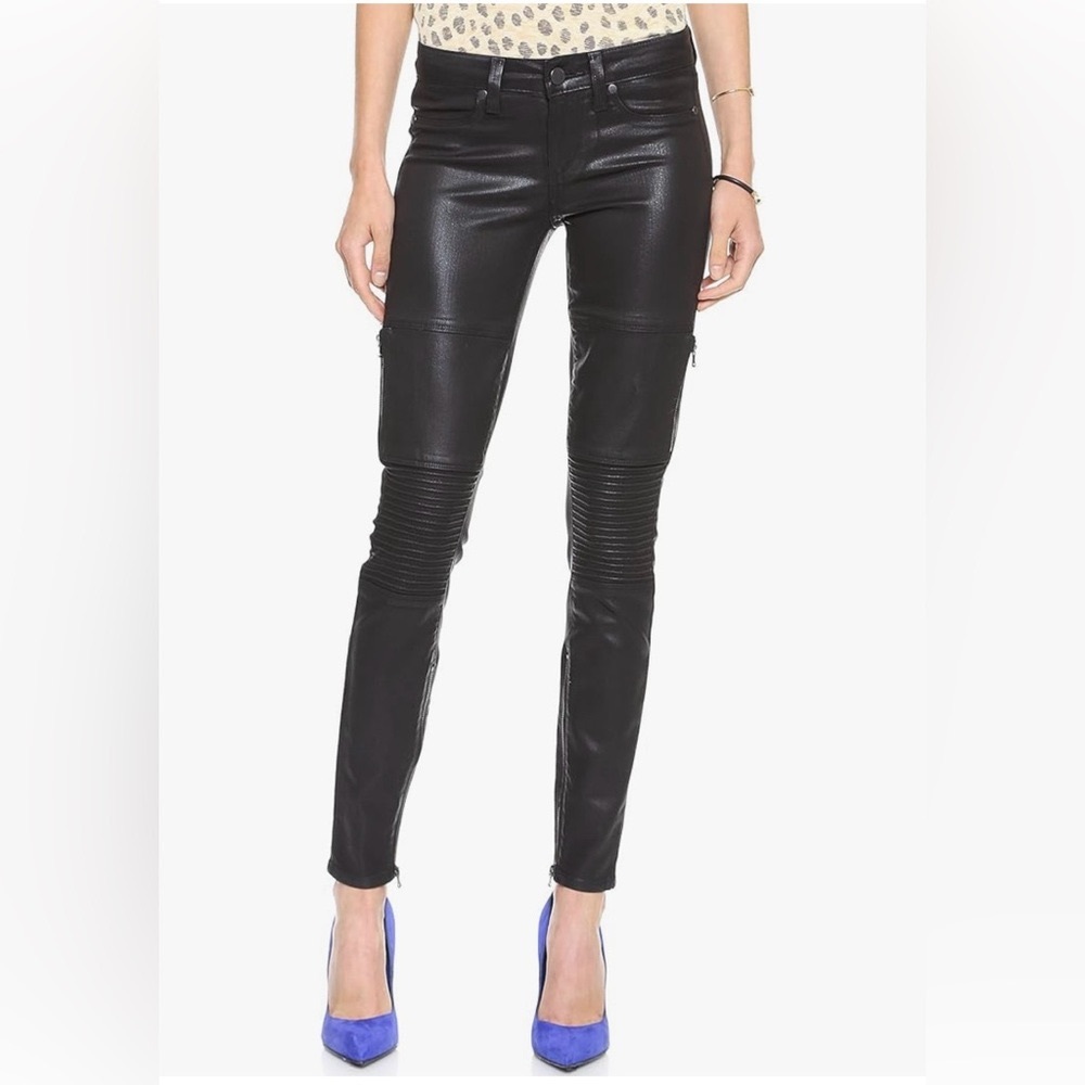 NWT PAIGE Women's Demi Ultra Skinny Moto Jeans Black Silk Size 32